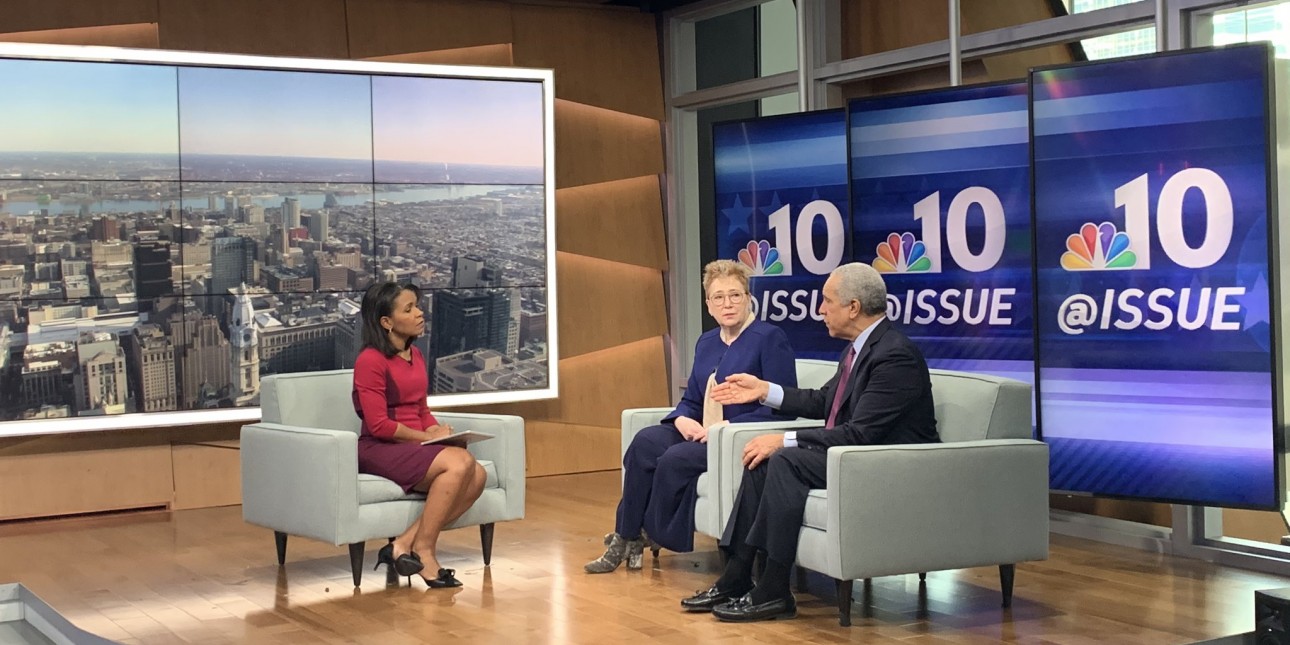 Judge Lewis and Jessica Hilburn-Holmes being interviewed on NBC10's @Issue